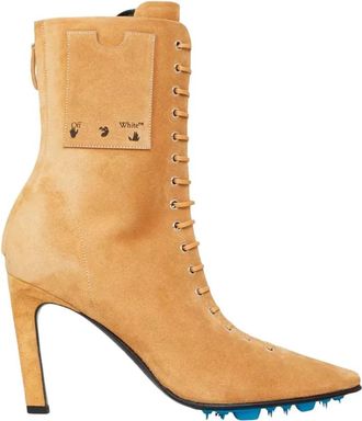 Off-white Enkellaarsjes met veters - Dames - Laarzen met Hak - Beige - 38 EU - Wol - Schoenen