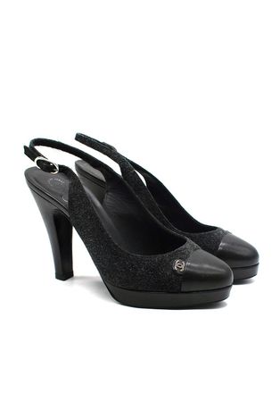 Chanel Grey Suede and Leather CC Cap Toe Slingback Size 37.5