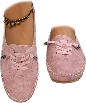 Generic Womens Comfortable Casual Loafers,Casual Lightweight Slip on Stitched Flat-Soled,Comfortable Breathable Walking Shoes (Light Red,7.5)