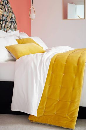 Christy Luxury Quilted Velvet Jaipur Throw in Yellow | Size: 140 cm x 200 cm
