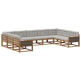 vidaXL Set Di Divani Da Esterno 9 Pz Naturale E Grigio Chiaro Vidaxl
