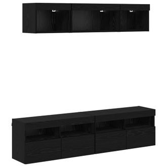 vidaXL Unidades De Tv De Pared Con Led 5 Pcs Roble Negro 80 X 30 X 40 Cm Vidaxl