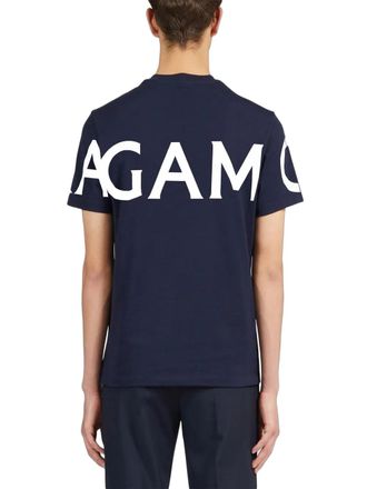 Ferragamo Logo-Print Cotton T-Shirt - Navy