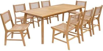 Sweeek Acacia wood extensible garden table + 8 seats, Palena + Ocara, Natural, 275x100x75 cm