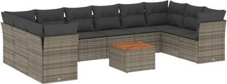 vidaXL Set De Sof&aacute;s De Jard&iacute;n 11 Pzas Y Cojines Rat&aacute;n Sint&eacute;tico Gris Vidaxl