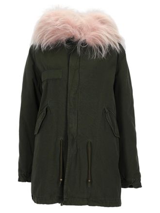 Mr & Mrs Italy Olive Green Fur Hood Cotton Parka