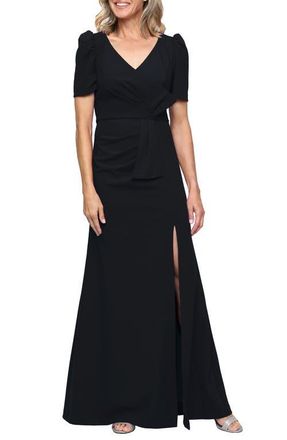 Alex Evenings Puff Sleeve Stretch Crepe Gown in Black at Nordstrom, Size 4