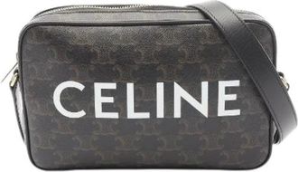 Celine Pre-owned Cross Body Bags, female, Brown, Size: ONE SIZE Pre-owned Triomphe PVC Coated Canvas Leather Shoulder Bag