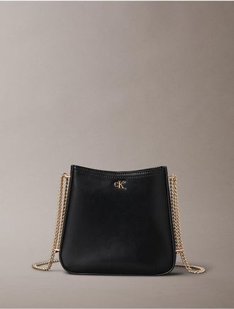 Calvin Klein Womens Monogram Chain Saddle Bag - Black