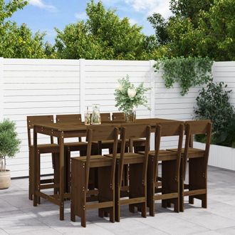 Berkfield Home 9 Piece Garden Bar Set Honey Brown Solid Wood Pine