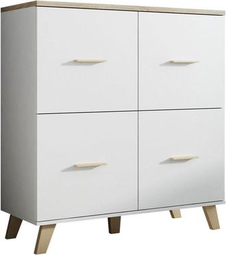 Mirjan24 Aparador Larfloi 105, Blanco + Roble Sonoma, 119x110cm, N&uacute;mero De Puertas: 445cm, Estanter&iacute;as, Aglomerado Laminado