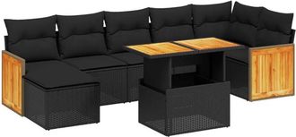 vidaXL Set De Sof&aacute;s De Jard&iacute;n 8 Piezas Y Cojines Rat&aacute;n Sint&eacute;tico Negro Vidaxl