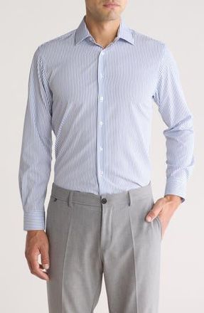 Nautica Slim Fit Stripe Dress Shirt in White/Blue at Nordstrom Rack, Size 15 - 32/33