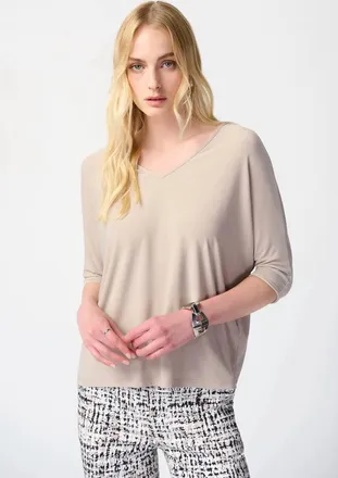 Joseph Ribkoff Silky Knit Reversible Boxy Top In Dune