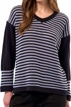 French Kyss Stripe V-Neck Top In Black/multi
