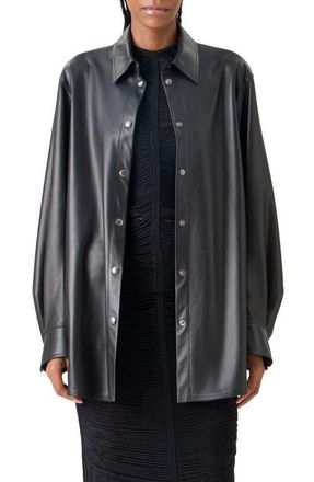 Akris Oversize Lambskin Leather Snap Front Overshirt in Black at Nordstrom, Size 12
