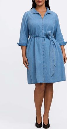 Foxcroft Agnes Tie Waist Denim Dress in Bleach Wash at Nordstrom, Size 1 X