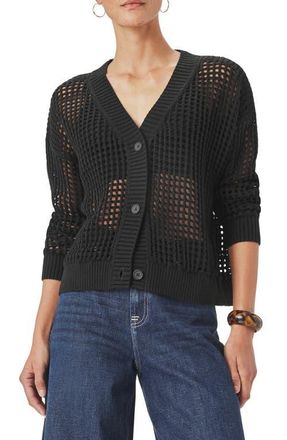 Splendid Camellia Openwork V-Neck Cotton Blend Cardigan in Black at Nordstrom, Size Large