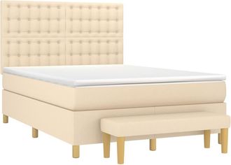 vidaXL Vidaxl - Cama Box Spring Con Colch&oacute;n Tela Color Crema 140x200 Cm