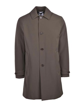 Aspesi Mid-Length Sage Green Raincoat With Buttoned Cuffs And Quilted Interior