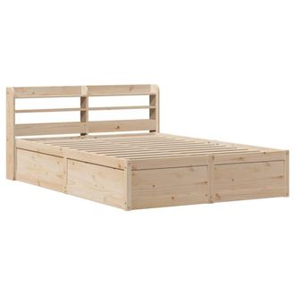 Berkfield Home Bed Frame with Headboard 135x190 cm Double Solid Wood Pine in Light Brown