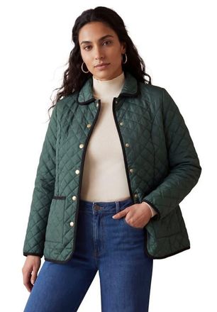 Jessica London Snap-Front Quilted Coat in Emerald Green at Nordstrom, Size 16