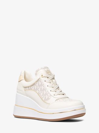 Michael Kors Emmy Signature Logo and Leather Wedge Trainer