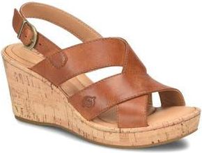 B&oslash;rn Sami Cork Wedge Sandal in Brown Leather at Nordstrom Rack, Size 11