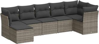 vidaXL Vidaxl - Set De Sof&aacute;s De Jard&iacute;n 7 Piezas Con Cojines Rat&aacute;n Pe Gris
