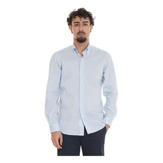 Fay Geruite knoop casual overhemd - Heren - Casual Overhemden - Blauw - 2XS - Katoen - Overhemden