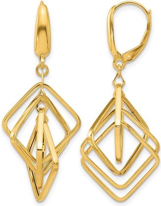Diamond2Deal 14K Yellow Gold Squares Drop Dangle Earrings
