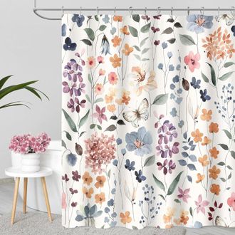 OEM Cortina De Ducha Floral Extralarga De 72 X 84 Pulgadas, Estampado Vintage De Flores Silvestres En Acuarela, Juego De Telas De Estilo R&uacute;stico-chic, Inc