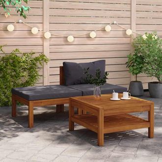 vidaXL Muebles De Jard&iacute;n 3 Pzas Con Cojines Madera Acacia Gris Oscuro Vidaxl