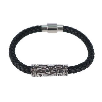 Trafalgar Store Silver Filigree Pattern on Black Leather Bracelet at Nordstrom