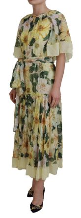 Dolce & Gabbana Womens Multicolor Silk Floral Print Long Maxi Dress