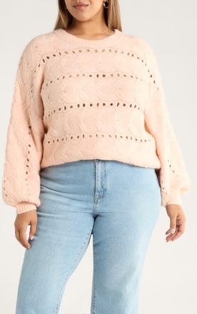 Treasure & Bond Cable Crewneck Sweater in Pink at Nordstrom, Size 3X