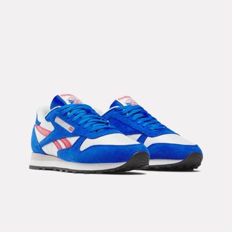 Reebok Classic Sneaker REEBOK CLASSIC CLASSIC LEATHER, Damen, Gr. 36,5, blau (chalk, optimum blau, vector rot), Leder, Synthetik, Textil, Schuhe Sneaker
