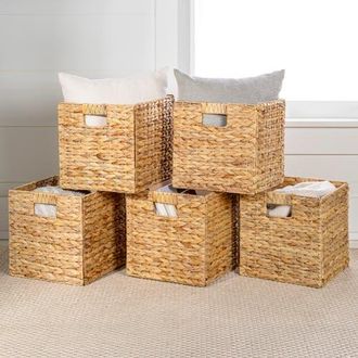 Happimess Bryce Classic Farmhouse Handwoven Hyacinth Collapsible Storage Cube Baskets with Handles, in Neutral at Nordstrom