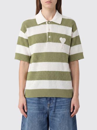 Ami Polo in maglia di cotone a righe con logo