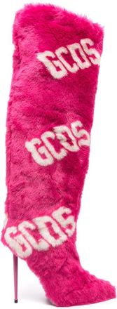 GCDS 110mm logo-print knee-length boots - women - Calf Leather/Calf Leather/Acrylic/Polyester - 43 - Pink
