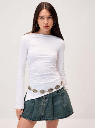 Twik Womens Asymmetrical hem boat-neck T-shirt