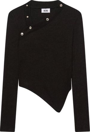 GCDS Gcds, Truien & Vesten, Dames, Zwart, XS, Polyester, Ribbed Snap Long Sleeve Top