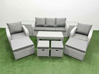 Fimous PE Wicker Rattan Furniture Sofa Sets Light Grey Mixed