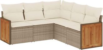 vidaXL Juego De Sof&aacute;s Jard&iacute;n Con Cojines 5 Pzas Rat&aacute;n Sint&eacute;tico Beige Vidaxl