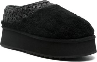 Mou Womens Platform Clog Curly Sheepskin Sabot Black Shoe