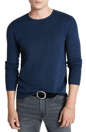 John Varvatos Leira Ribbed Wool & Silk Crewneck Sweater in Dark Navy at Nordstrom, Size Xx-Large