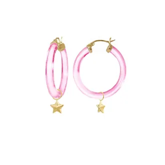 Gold & Honey Womens Mini Star Charm Lucite Hoop Earrings In Pink