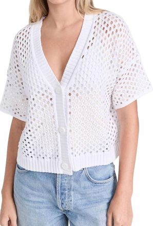 Splendid Nova Pointelle Short Sleeve Cardigan In White