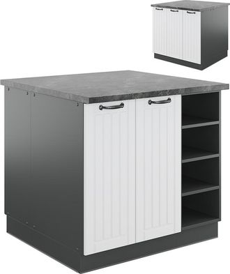 Vicco Isla De Cocina Fame-line, Casa De Campo Blanca/antracita, 90 Cm Sin Encimera