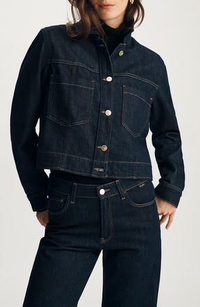 Mavi Tanya Crop Stretch Denim Jacket in Dark Blue Shiny Gold Premium at Nordstrom, Size X-Small